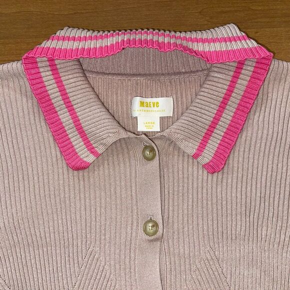 Maeve Anthropologie Sweater Women Large Beige Pink Stripe...